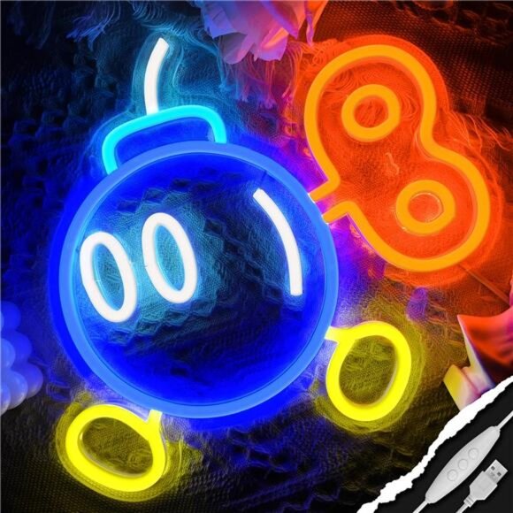 Super Mario Bros Bob-omb LED Neon Light Game Sign Room Decor Nintendo Retro NES - Picture 3 of 8